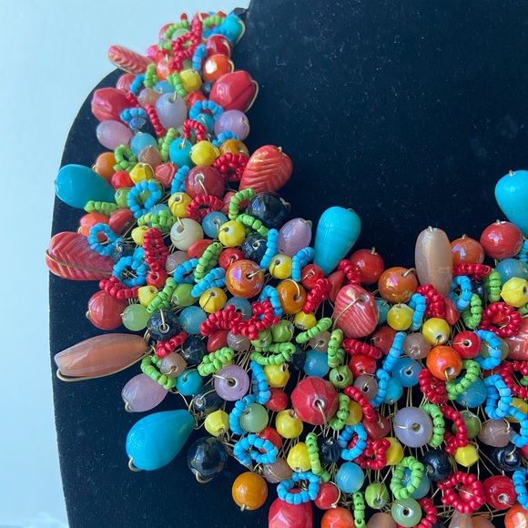 Rainbow Color Beaded Statement Necklace-FIRM PRICE - Picture 7 of 7